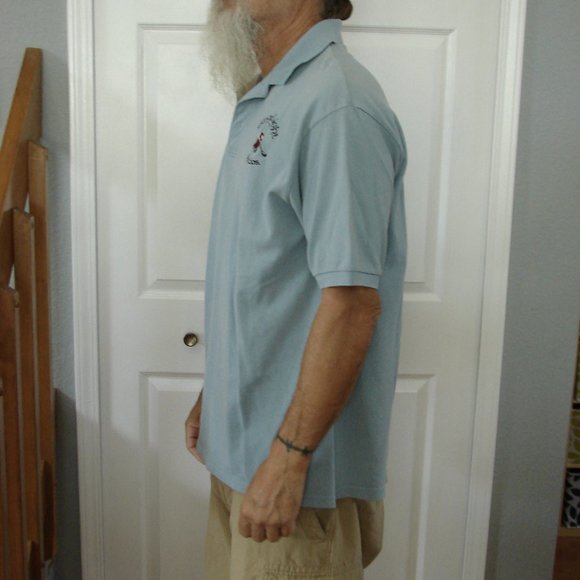 Mens Blue Polo Golf Logo'd Shirt XL Cotton Pole Dancer Collared 1/4 button front - Picture 2 of 15